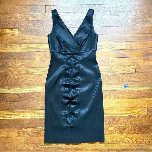 Calvin Klein Dresses & Skirts - Calvin Klein black sateen deep V neck sheath Midi Dress size 2